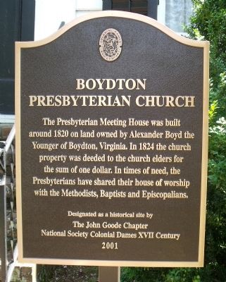 Boydton Presbyterian Church Marker. Click for full size. Boydton Presbyterian Church Marker image. Click for full size.