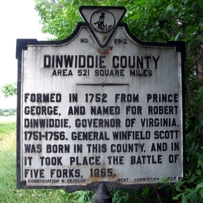 Dinwiddie County Marker (reverse) image. Click for full size.