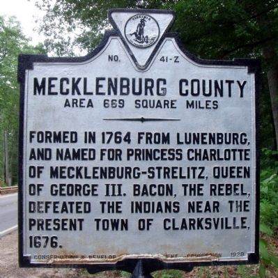 Mecklenburg County Marker (reverse). Click for full size. Mecklenburg County Marker (reverse) image. Click for full size.