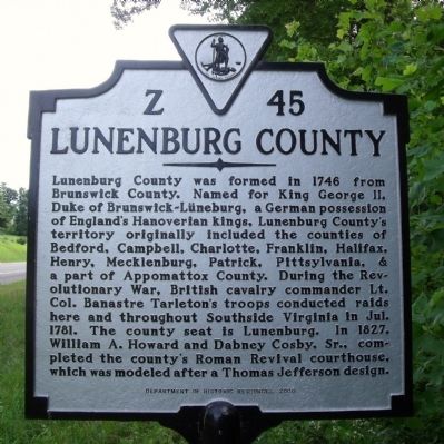 Lunenburg County Marker (obverse) image. Click for full size.