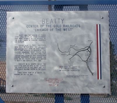 Beatty Center of the Gold Railroads Marker image. Click for full size.