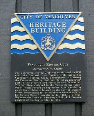 Vancouver Rowing Club Marker image. Click for full size.