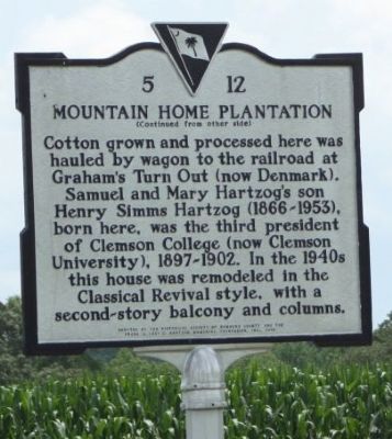Mountain Home Plantation Marker, reverse side image. Click for full size.