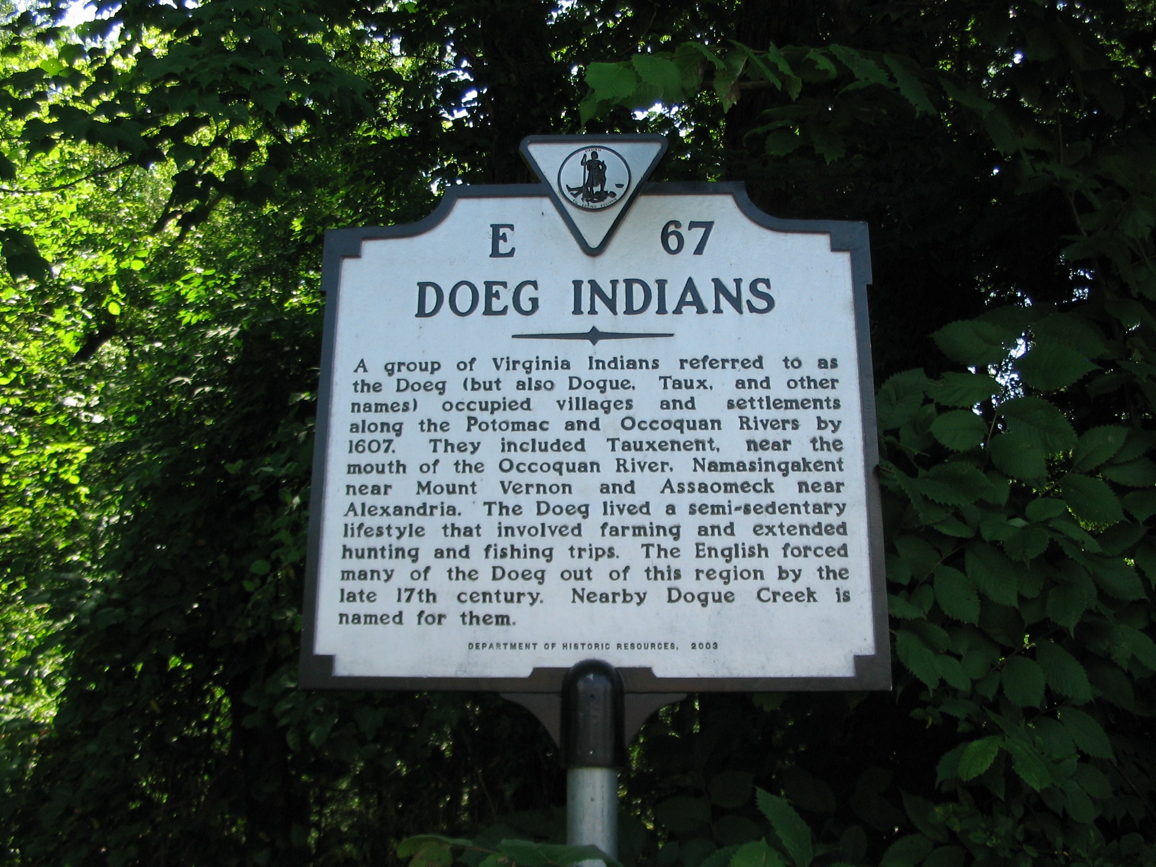 Doeg Indians Marker
