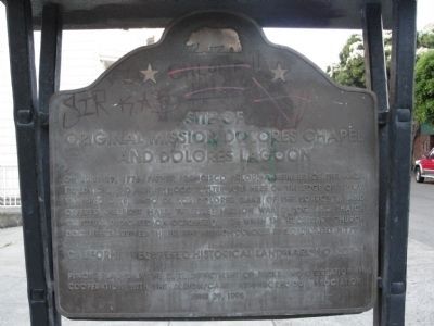 Site of Original Mission Dolores Chapel and Dolores Lagoon Marker. Click for full size. Site of Original Mission Dolores Chapel and Dolores Lagoon Marker image. Click for full size.