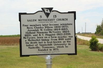 Salem Methodist Church Marker, reverse side image. Click for full size.