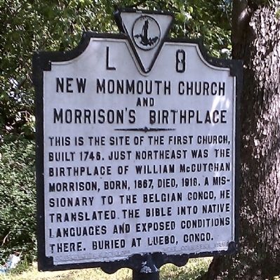 New Monmouth Church and Morrison's Birthplace Marker image. Click for full size.