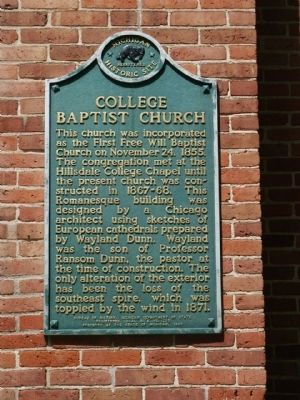 College Baptist Church Marker. Click for full size. College Baptist Church Marker image. Click for full size.