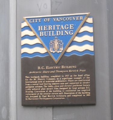 B.C. Electric Building Marker image. Click for full size.