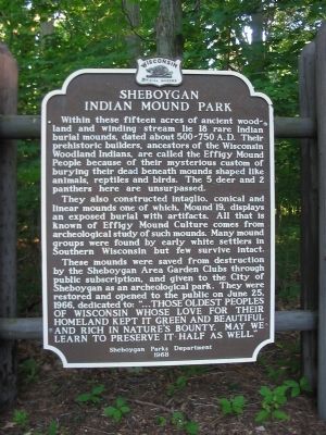 Sheboygan Indian Mound Park Marker image. Click for full size.