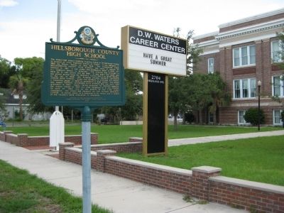 Hillsborough County High School Marker and D.W. Waters Career Center Sign image. Click for full size.