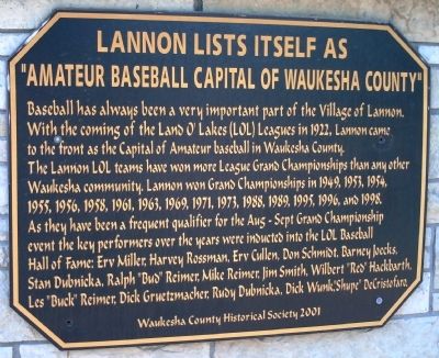Lannon Lists itself as “Amateur Baseball Capital of Waukesha County” Marker image. Click for full size.