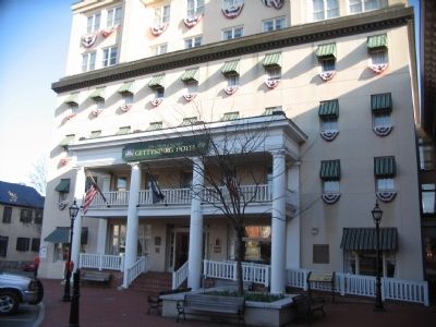 Markers in front of the Gettysburg Hotel image. Click for full size.