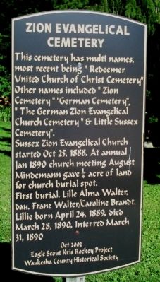 Zion Evangelical Cemetery Marker. Click for full size. Zion Evangelical Cemetery Marker image. Click for full size.