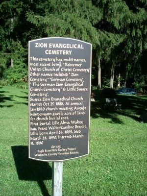 Zion Evangelical Cemetery Marker. Click for full size. Zion Evangelical Cemetery Marker image. Click for full size.
