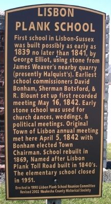 Lisbon Plank School Marker image. Click for full size.