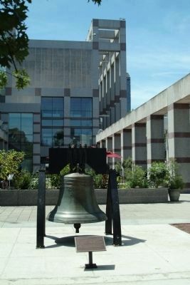 Replica of the Liberty Bell in front of the North Carolina Museum of History image. Click for full size.