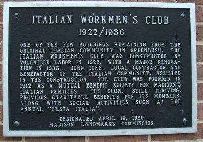 Italian Workmen's Club Marker image. Click for full size.