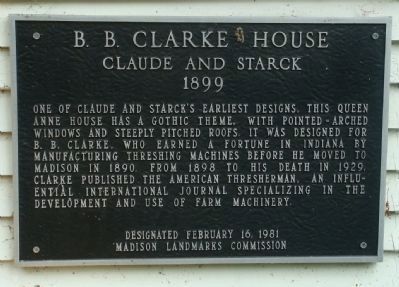 B. B. Clarke House Marker. Click for full size. B. B. Clarke House Marker image. Click for full size.