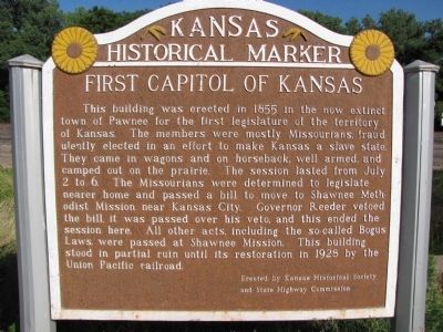 First Capitol of Kansas Marker. Click for full size. First Capitol of Kansas Marker image. Click for full size.
