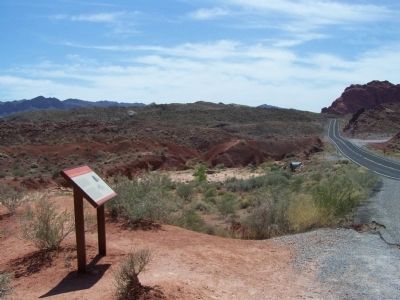 In Memory of Sergeant John J. Clark Marker, looking weat along Valley of Fire Highway. Click for full size. In Memory of Sergeant John J. Clark Marker, looking weat along Valley of Fire Highway image. Click for full size.
