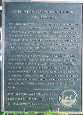 The Mine Managers House Ajo Arizona Marker. Click for full size. The Mine Managers House Ajo Arizona Marker image. Click for full size.