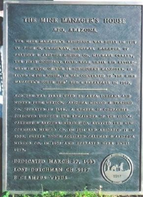 The Mine Managers House Ajo Arizona Marker image. Click for full size.