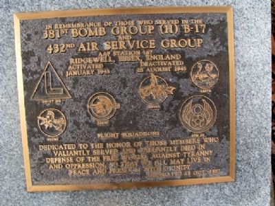 381st Bomb Group (H) B-17 and 432nd Air Service Group Marker. Click for full size. 381st Bomb Group (H) B-17 and 432nd Air Service Group Marker image. Click for full size.
