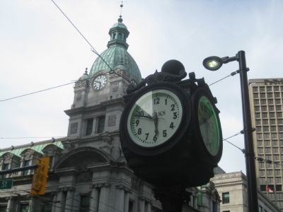 The Birks Clock (with the Sinclair Center tower (with clock) in the background) image. Click for full size.