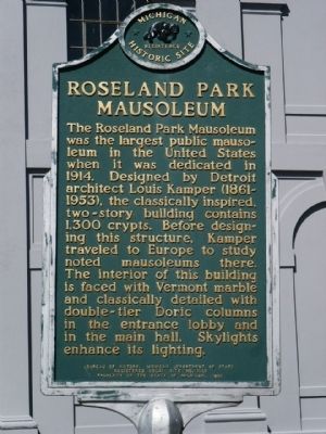 Roseland Park Mausoleum Marker image. Click for full size.