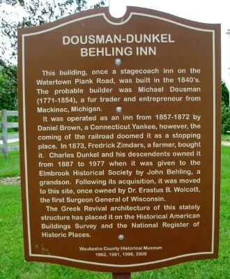 Dousman-Dunkel Behling Inn Marker (Former marker here) image. Click for full size.