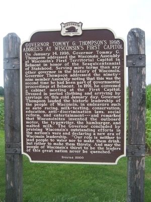 Governor Tommy G. Thompson's 1998 Address At Wisconsin's First Capitol Marker image. Click for full size.