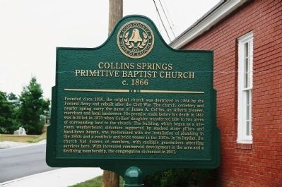 Collins Springs Primitive Baptist Church, c. 1866 Marker image. Click for full size.