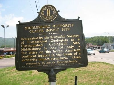 Middlesboro Meteorite Crater Impact Site Marker - Side A image. Click for full size.