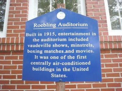 Roebling Auditorium Marker. Click for full size. Roebling Auditorium Marker image. Click for full size.