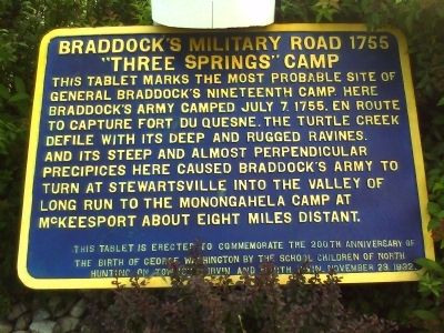 Braddock's Military Road 1755 "Three Springs" Camp Marker image. Click for full size.