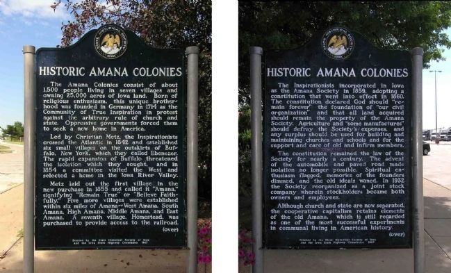 Historic Amana Colonies Marker. Click for full size. Historic Amana Colonies Marker image. Click for full size.