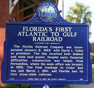 Florida's First Atlantic to Gulf Railroad Marker image. Click for full size.