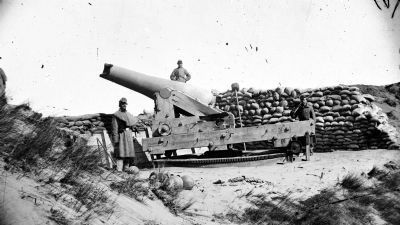 Fort Fisher, North Carolina. Gun with muzzle shot away image. Click for full size.