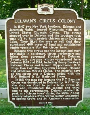 Delavan's Circus Colony Marker. Click for full size. Delavan's Circus Colony Marker image. Click for full size.