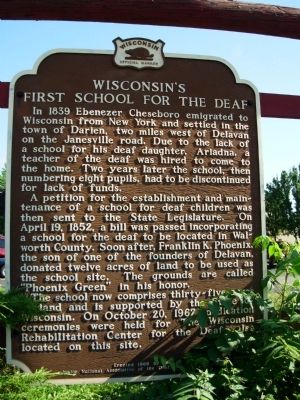 Wisconsin's First School for the Deaf Marker. Click for full size. Wisconsin's First School for the Deaf Marker image. Click for full size.
