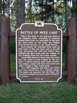 Battle of Mole Lake Marker image. Click for full size.