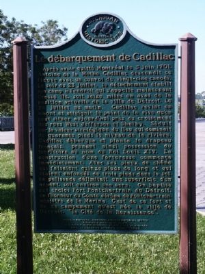 The Landing of Cadillac Marker - French Side image. Click for full size.