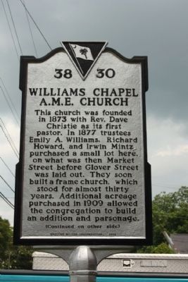 Williams Chapel A.M.E. Church Marker image. Click for full size.