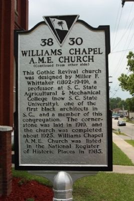 Williams Chapel A.M.E. Church Marker, reverse side image. Click for full size.