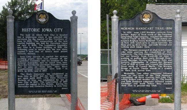 Historic Iowa City / Mormon Handcart Trail - 1856 Marker. Click for full size. Historic Iowa City / Mormon Handcart Trail - 1856 Marker image. Click for full size.