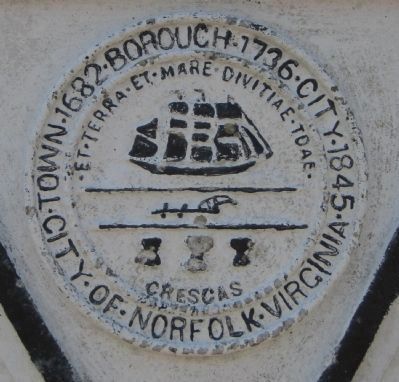 Detail of City of Norfolk Seal at top of <i>Virginia</i> and <i>Monitor</i> Marker image. Click for full size.