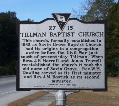 Tillman Baptist Church Marker image. Click for full size.