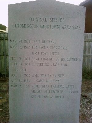 Original Site of Bloomington (Mudtown) Arkansas Marker image. Click for full size.
