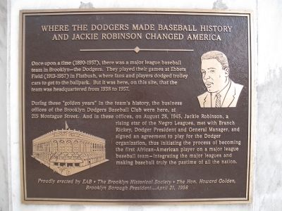 Where the Dodgers Made Baseball History and Jackie Robinson Changed America Marker image. Click for full size.